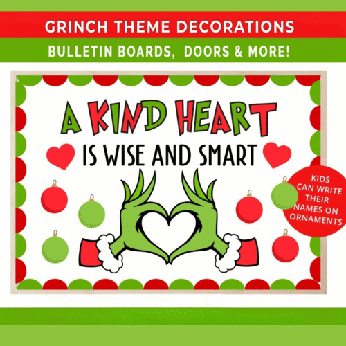 Grinch Kind Heart Bulletin Board DIY Activity Set with Lesson Plan