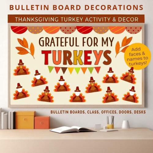 Thanksgiving Turkeys Bulletin Board DIY Activity Set with Lesson Plan