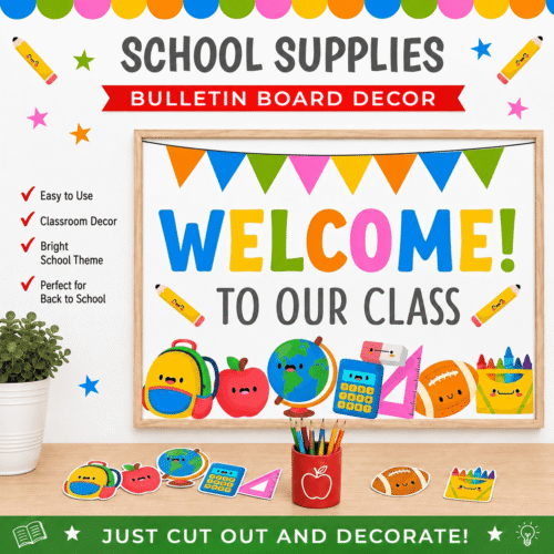School Supplies Bulletin Board DIY Activity Set with Lesson Plan