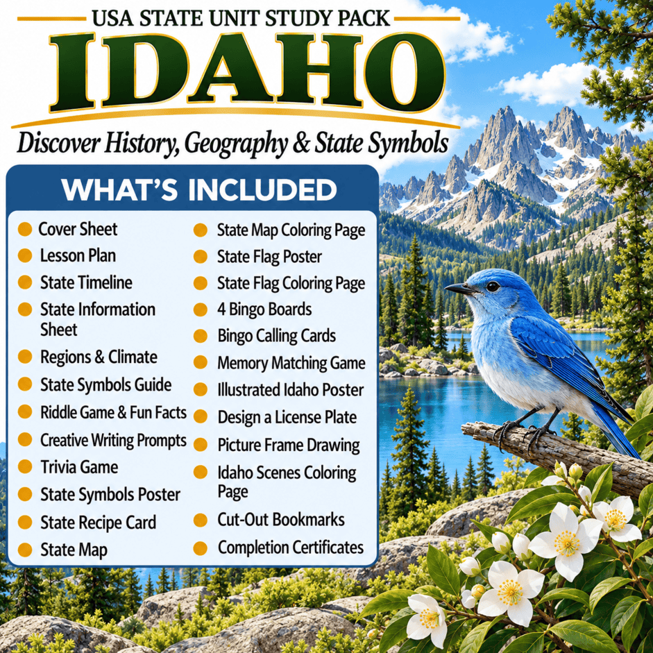 Idaho USA State Unit Study Pack