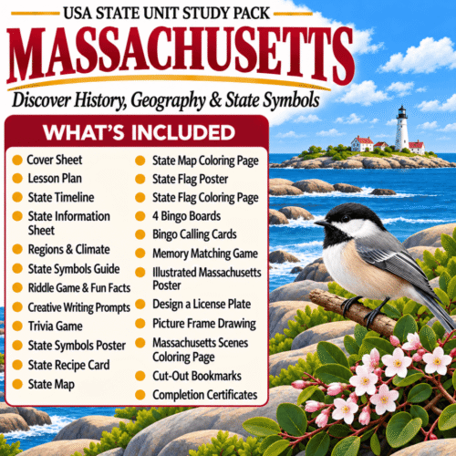 Massachusetts USA State Unit Study Pack