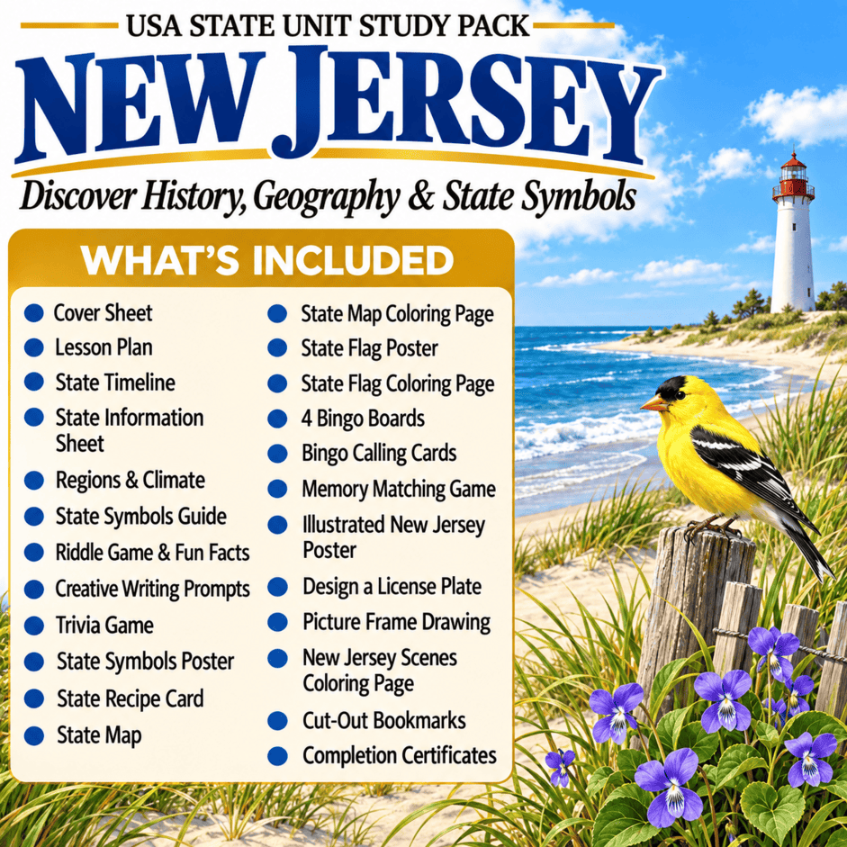 New Jersey USA State Unit Study Pack