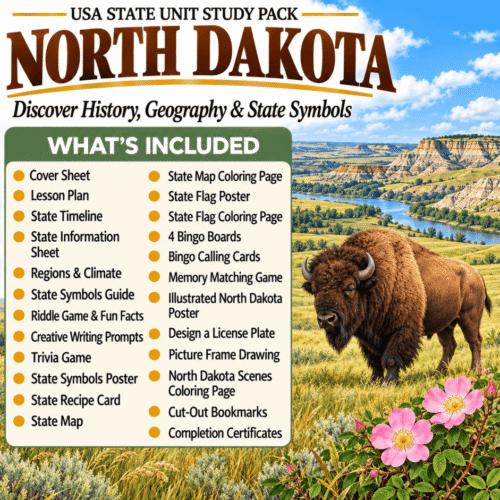 North Dakota USA State Unit Study Pack