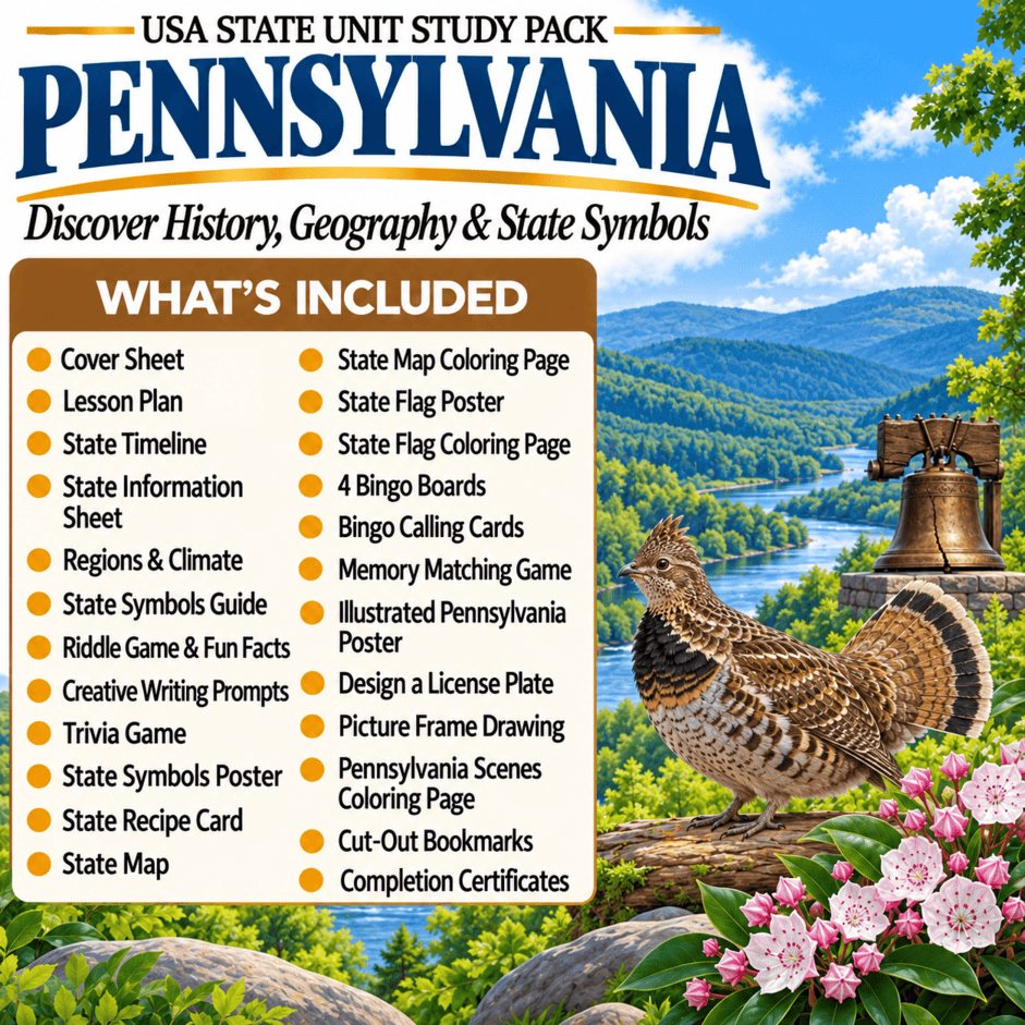 Pennsylvania USA State Unit Study Pack