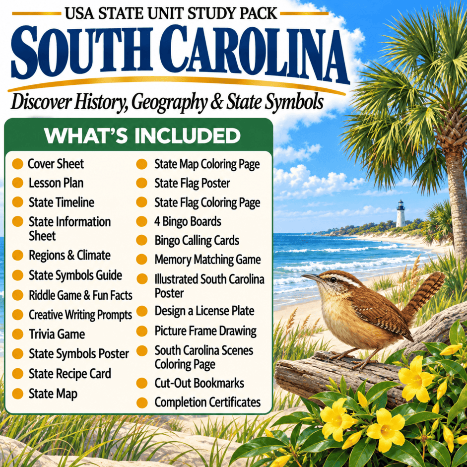 South Carolina USA State Unit Study Pack